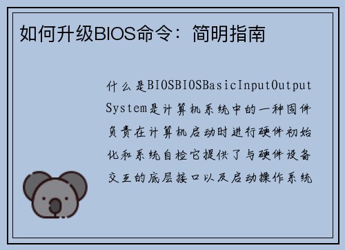 如何升级BIOS命令：简明指南